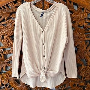 IWOLLENCE Top Thermal Dolman-Sleeve Ivory Tie Front With Buttons Medium